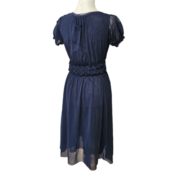 Jean Paul Gaultier Dress Vintage 90s Navy Blue V-Neck Layered Mesh Y2K Medium - Picture 6 of 14